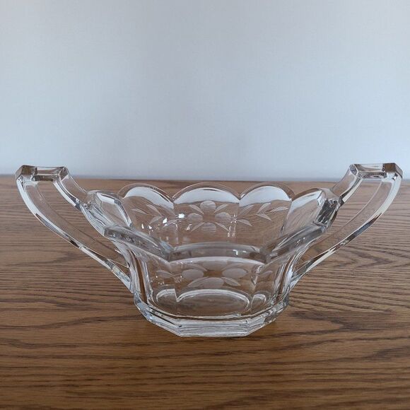 Vintage Art Deco Pressed Glass Sugar Bowl Circa 1920 With Etched Floral Details - Picture 2 of 15